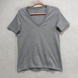 Athleta Shirt Womens Large Gray Short Sleeve V Neck Ribbed Athletic Casual Top